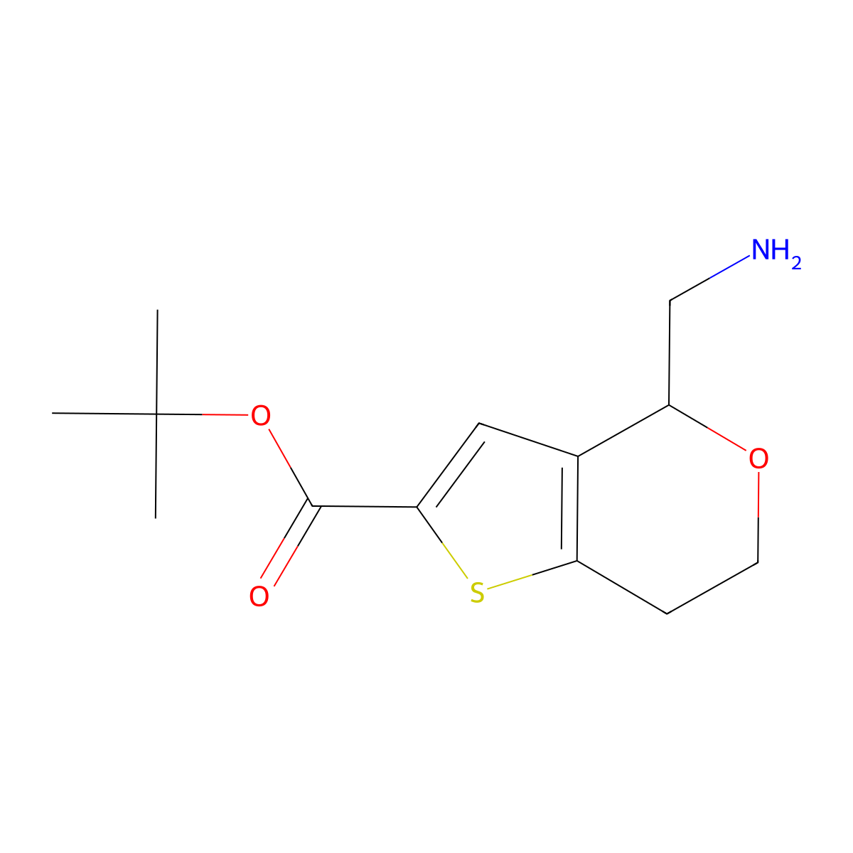 tert-butyl 4-(aminomethyl)-4H,6H,7H-thieno[3,2-c]pyran-2-carboxylate molecular structure, CAS 2763932-12-1