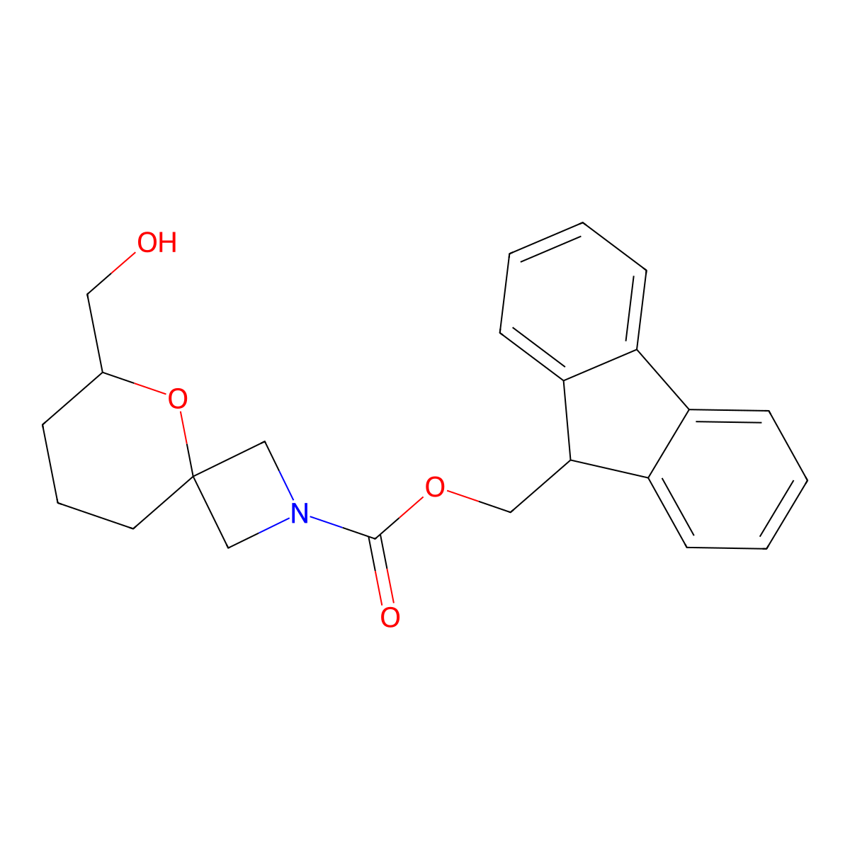 (9H-fluoren-9-yl)methyl 6-(hydroxymethyl)-5-oxa-2-azaspiro[3.5]nonane-2-carboxylate molecular structure, CAS 2763932-22-3