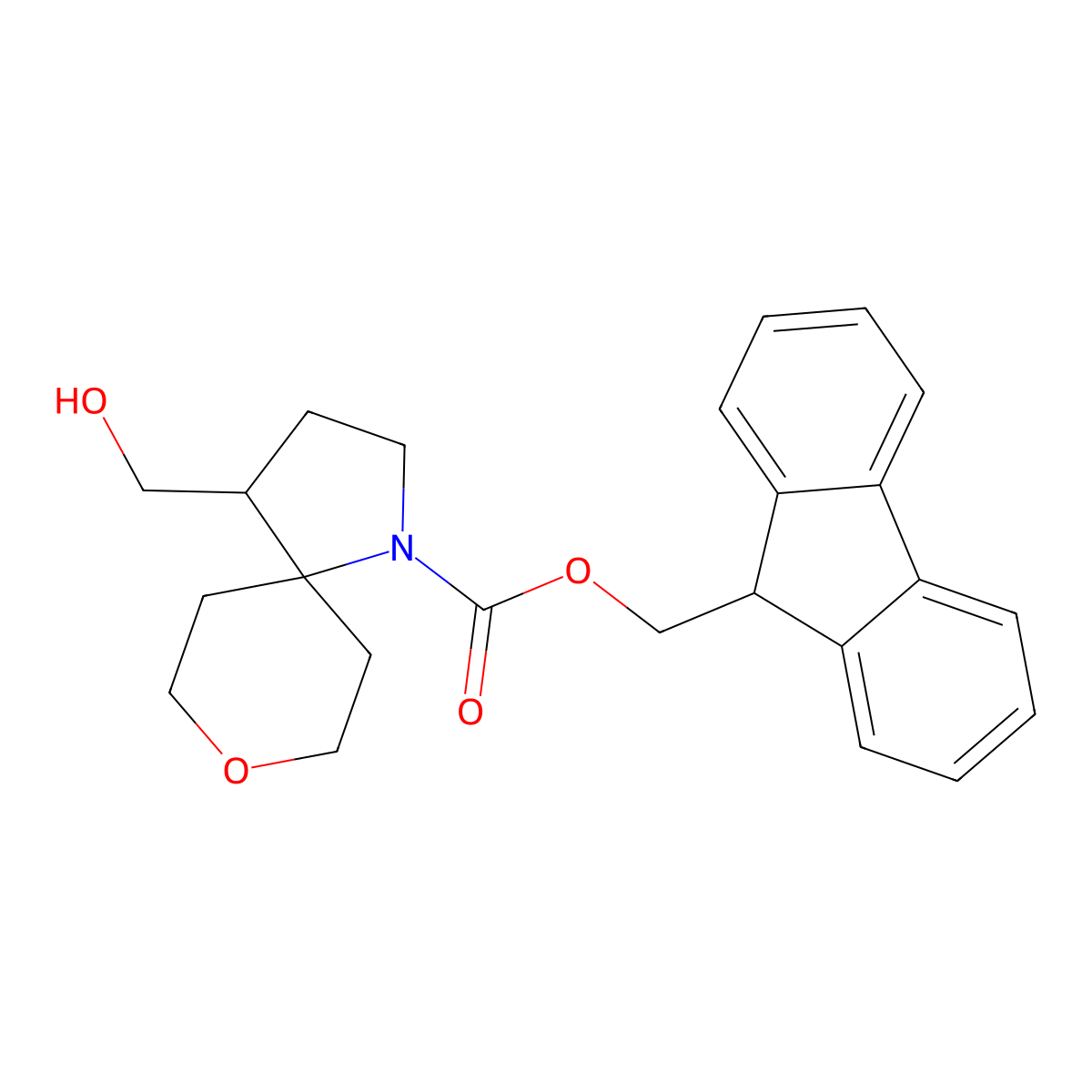 (9H-fluoren-9-yl)methyl 4-(hydroxymethyl)-8-oxa-1-azaspiro[4.5]decane-1-carboxylate molecular structure, CAS 2763938-53-8