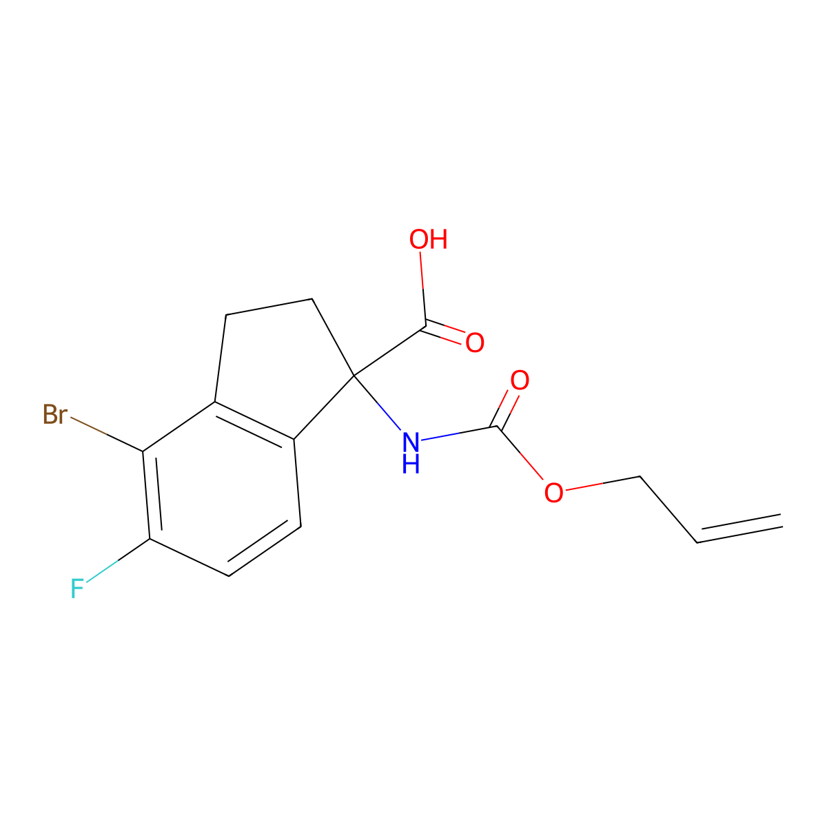 4-bromo-5-fluoro-1-{[(prop-2-en-1-yloxy)carbonyl]amino}-2,3-dihydro-1H-indene-1-carboxylic acid molecular structure, CAS 2763938-65-2