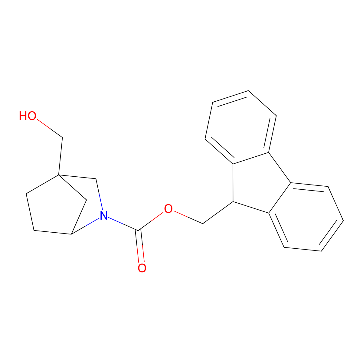 (9H-fluoren-9-yl)methyl 4-(hydroxymethyl)-2-azabicyclo[2.2.1]heptane-2-carboxylate molecular structure, CAS 2763938-69-6