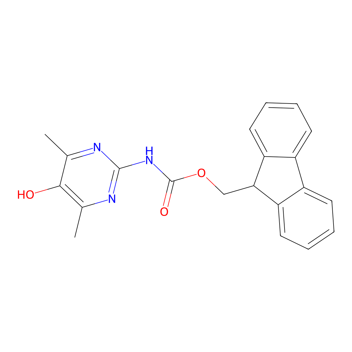 (9H-fluoren-9-yl)methyl N-(5-hydroxy-4,6-dimethylpyrimidin-2-yl)carbamate molecular structure, CAS 2763938-77-6