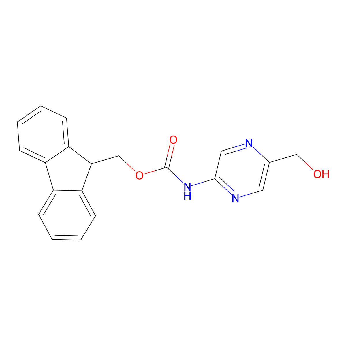 (9H-fluoren-9-yl)methyl N-[5-(hydroxymethyl)pyrazin-2-yl]carbamate molecular structure, CAS 2763938-83-4