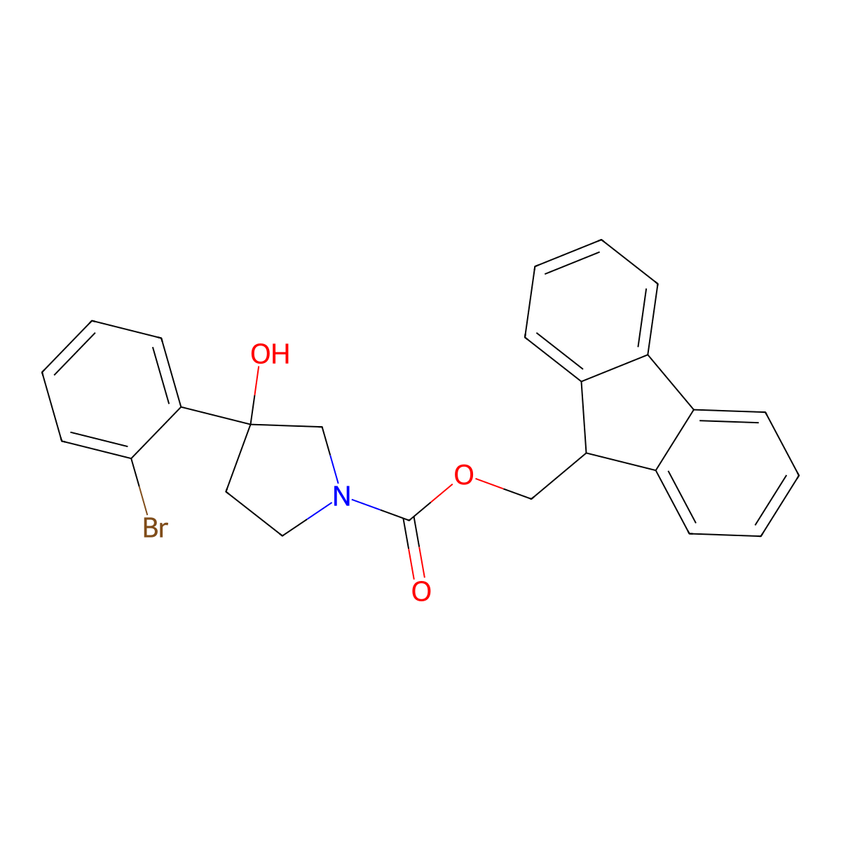(9H-fluoren-9-yl)methyl 3-(2-bromophenyl)-3-hydroxypyrrolidine-1-carboxylate molecular structure, CAS 2763938-88-9