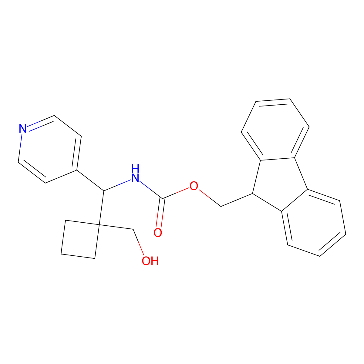 (9H-fluoren-9-yl)methyl N-{[1-(hydroxymethyl)cyclobutyl](pyridin-4-yl)methyl}carbamate molecular structure, CAS 2763938-89-0