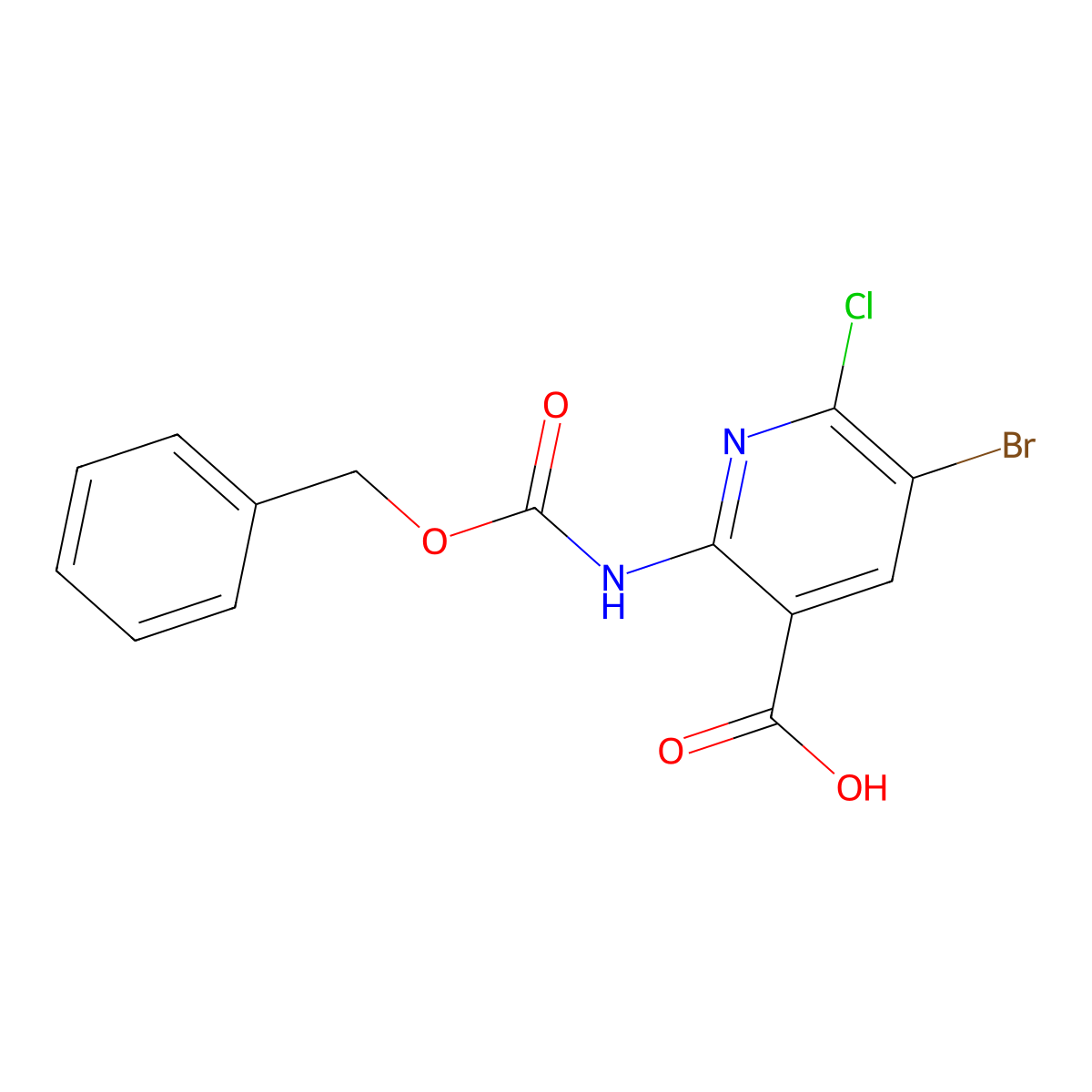 2-{[(Benzyloxy)carbonyl]amino}-5-bromo-6-chloropyridine-3-carboxylic acid molecular structure, CAS 2763939-03-1
