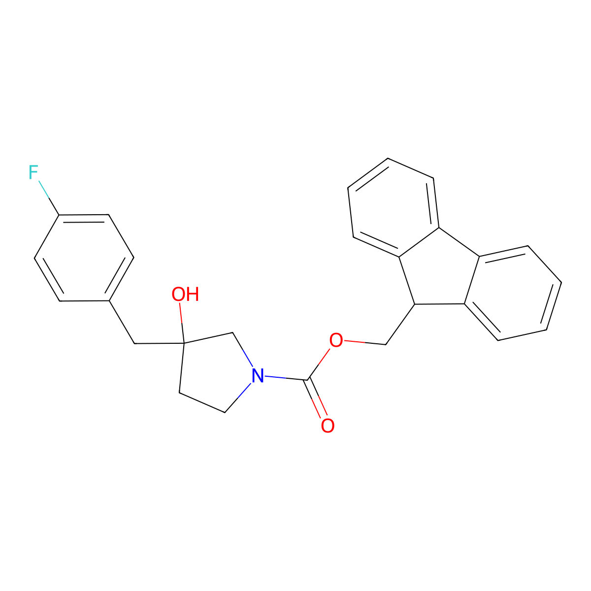 (9H-fluoren-9-yl)methyl 3-[(4-fluorophenyl)methyl]-3-hydroxypyrrolidine-1-carboxylate molecular structure, CAS 2763939-07-5
