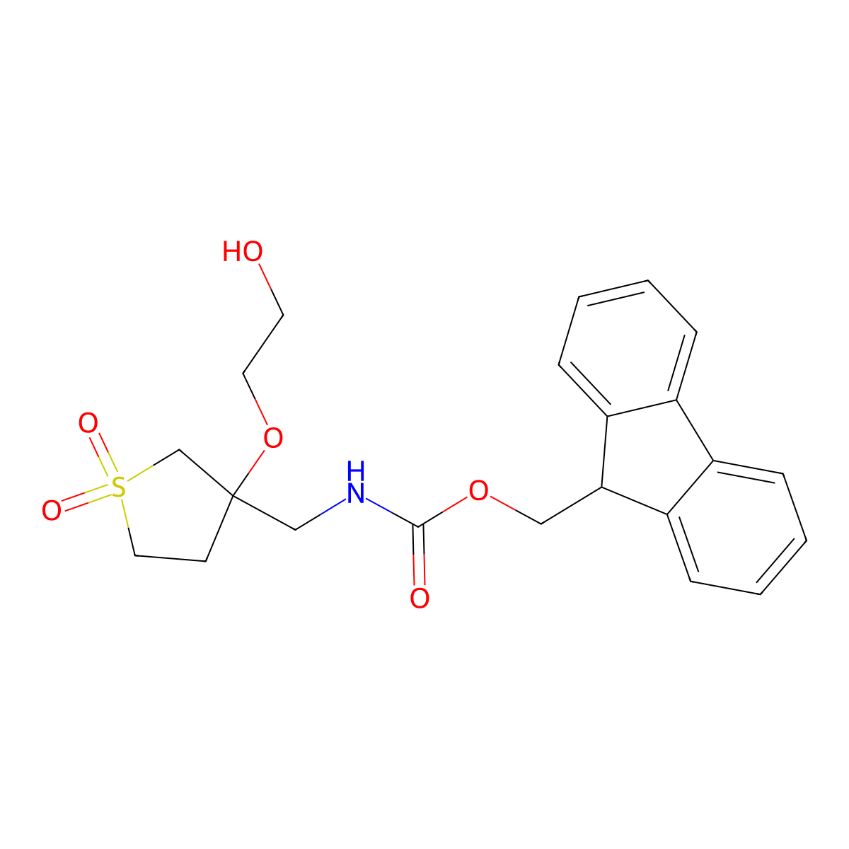 (9H-fluoren-9-yl)methyl N-{[3-(2-hydroxyethoxy)-1,1-dioxo-1lambda6-thiolan-3-yl]methyl}carbamate molecular structure, CAS 2763939-10-0