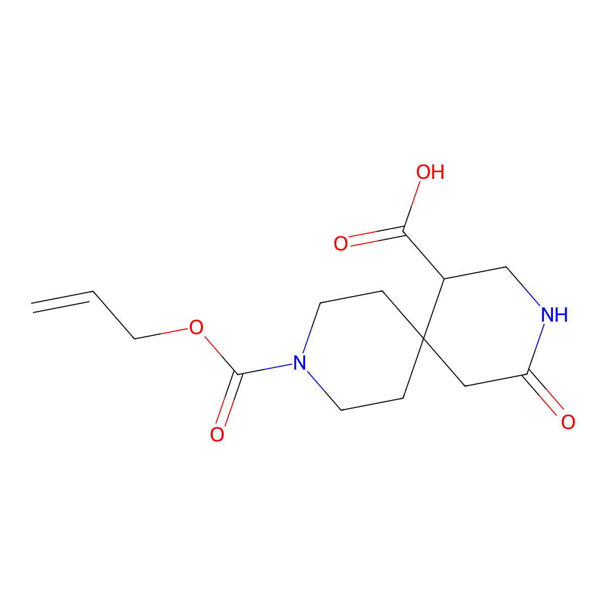 4-Oxo-9-[(prop-2-en-1-yloxy)carbonyl]-3,9-diazaspiro[5.5]undecane-1-carboxylic acid molecular structure, CAS 2763939-22-4