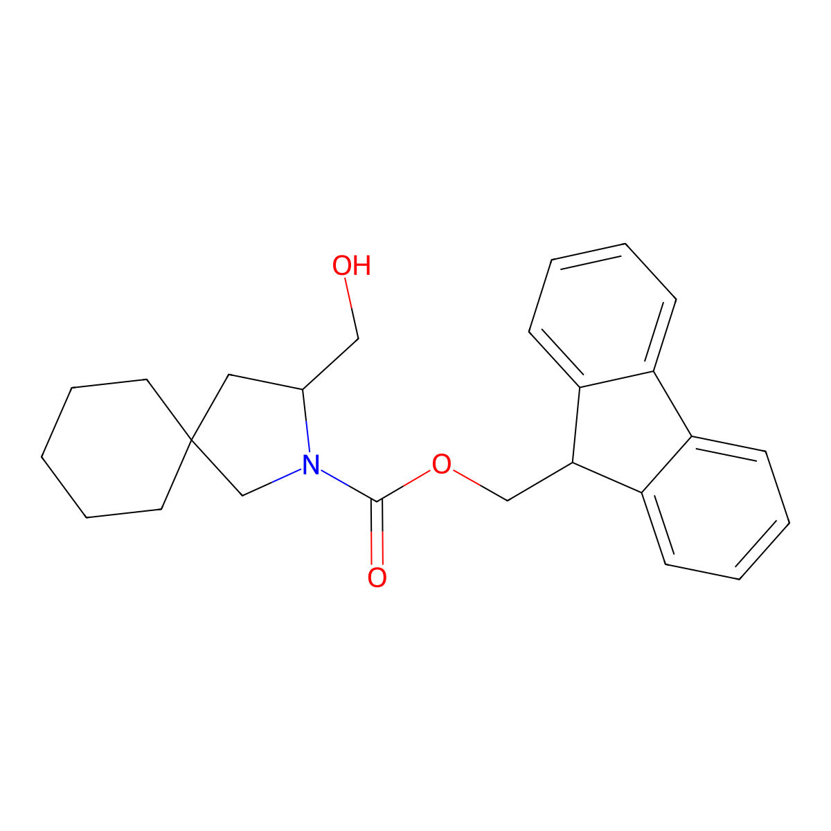 (9H-fluoren-9-yl)methyl 3-(hydroxymethyl)-2-azaspiro[4.5]decane-2-carboxylate molecular structure, CAS 2763939-43-9