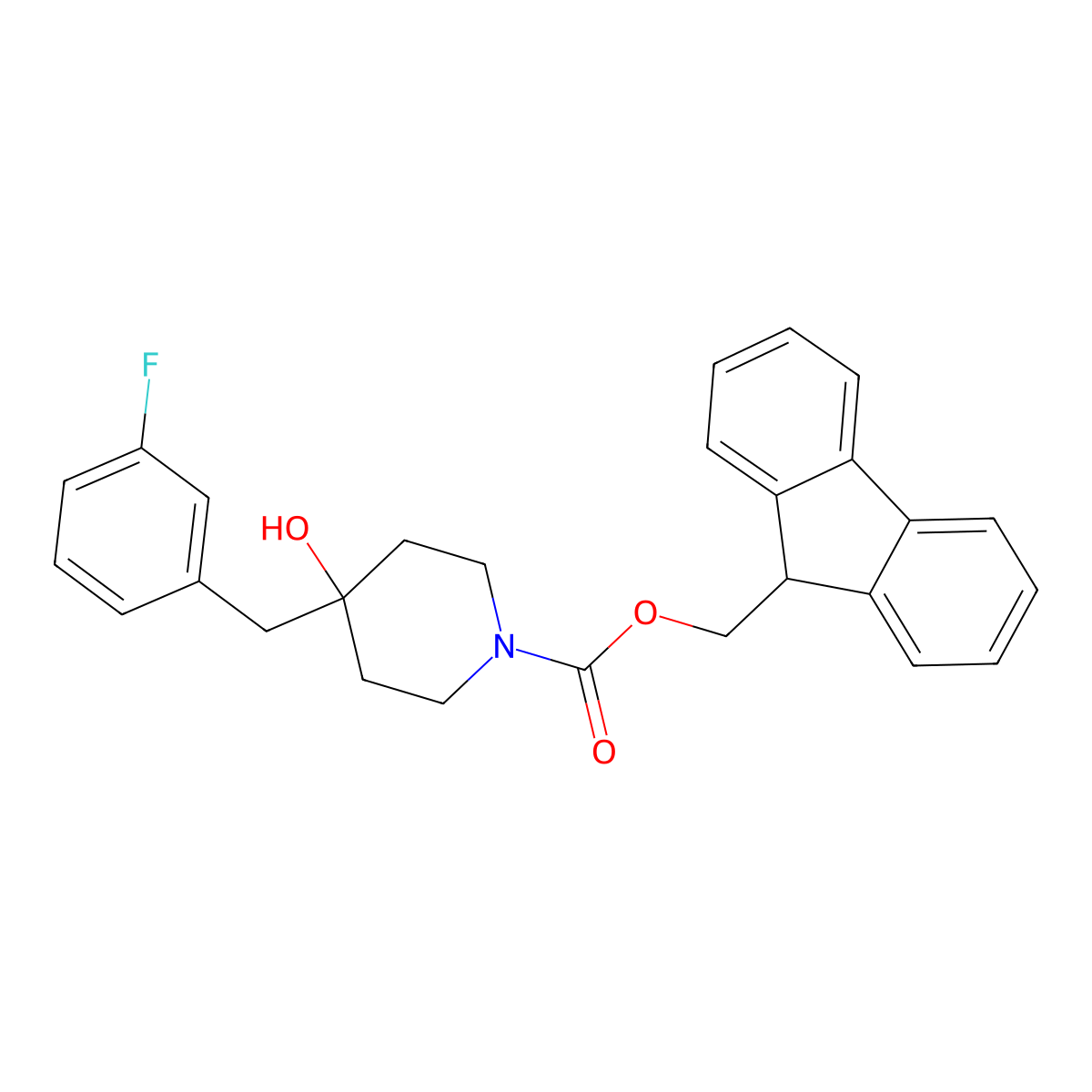 (9H-fluoren-9-yl)methyl 4-[(3-fluorophenyl)methyl]-4-hydroxypiperidine-1-carboxylate molecular structure, CAS 2763939-61-1
