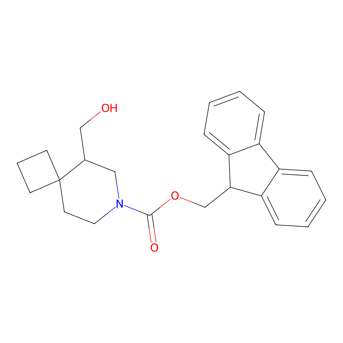 (9H-fluoren-9-yl)methyl 5-(hydroxymethyl)-7-azaspiro[3.5]nonane-7-carboxylate molecular structure, CAS 2763939-78-0