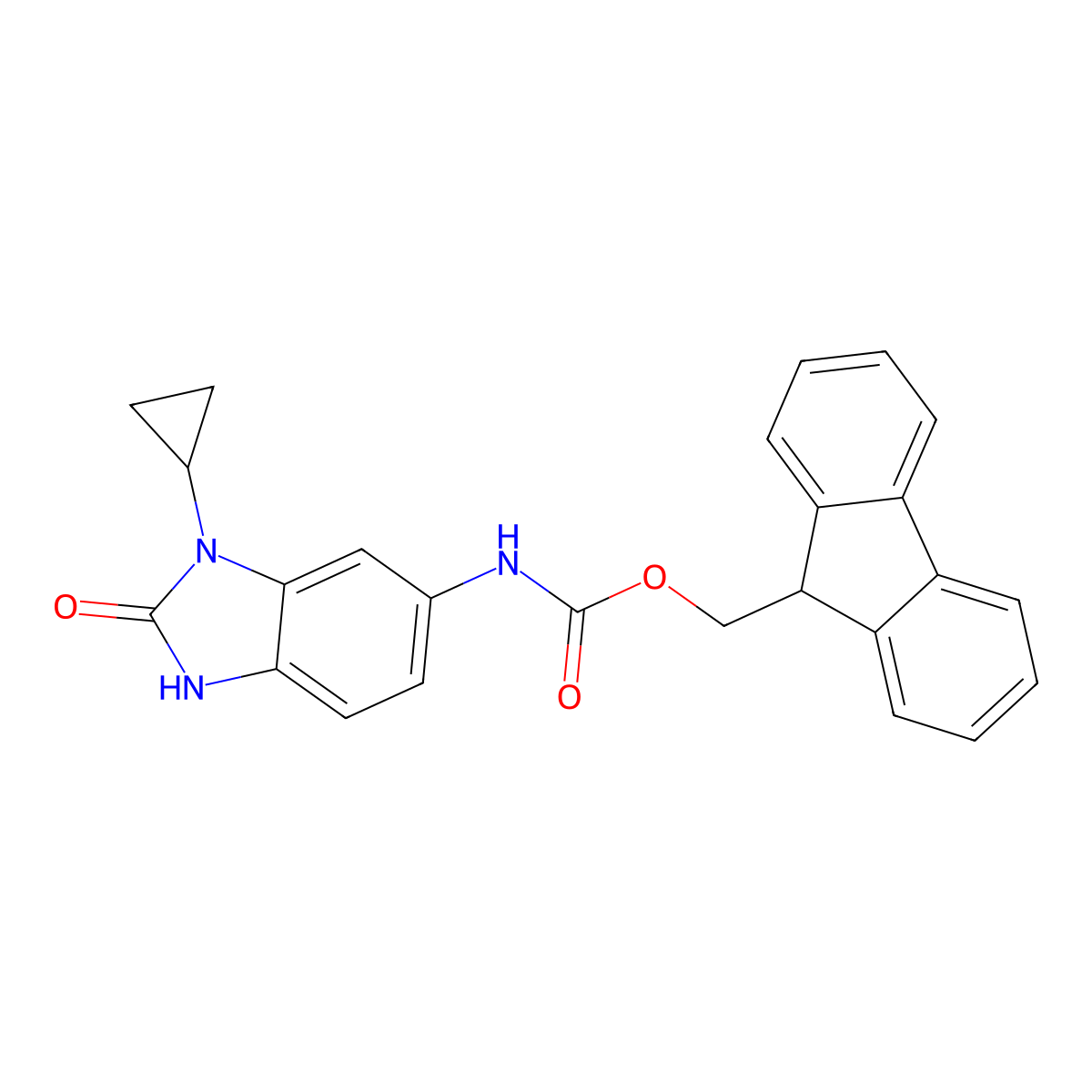 (9H-fluoren-9-yl)methyl N-(1-cyclopropyl-2-hydroxy-1H-1,3-benzodiazol-6-yl)carbamate molecular structure, CAS 2763939-80-4