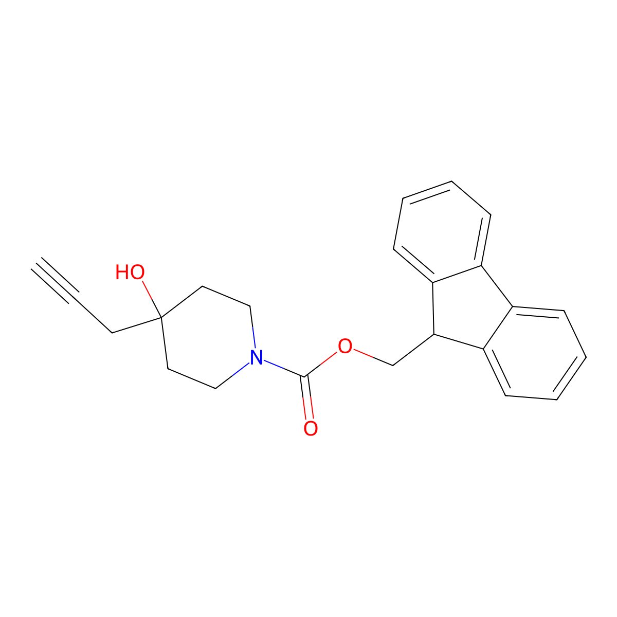 (9H-fluoren-9-yl)methyl 4-hydroxy-4-(prop-2-yn-1-yl)piperidine-1-carboxylate molecular structure, CAS 2763939-88-2