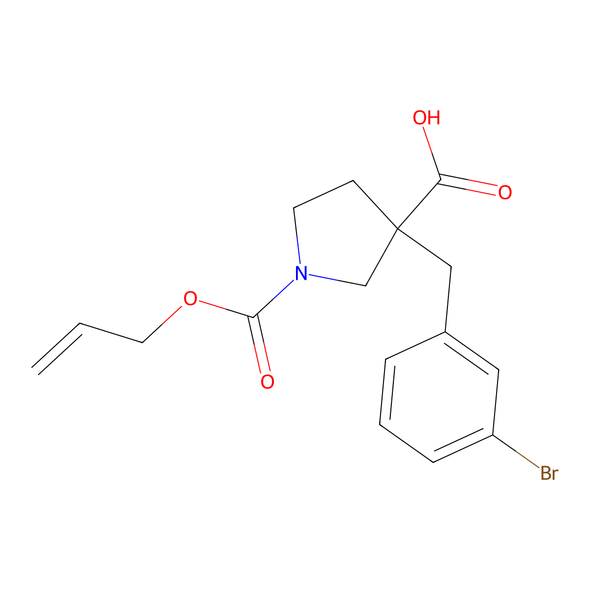 3-[(3-Bromophenyl)methyl]-1-[(prop-2-en-1-yloxy)carbonyl]pyrrolidine-3-carboxylic acid molecular structure, CAS 2763939-90-6