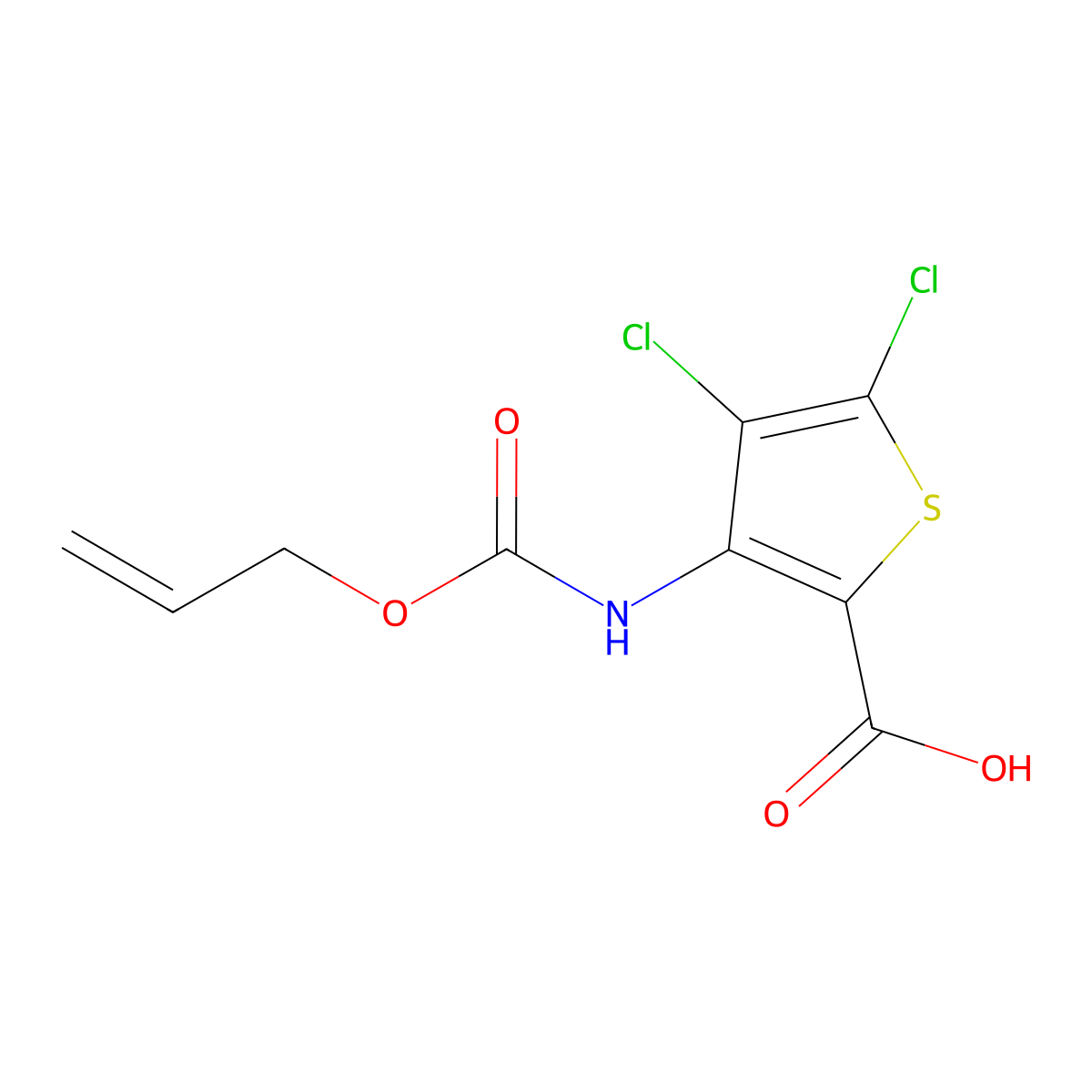 4,5-Dichloro-3-{[(prop-2-en-1-yloxy)carbonyl]amino}thiophene-2-carboxylic acid molecular structure, CAS 2763939-97-3