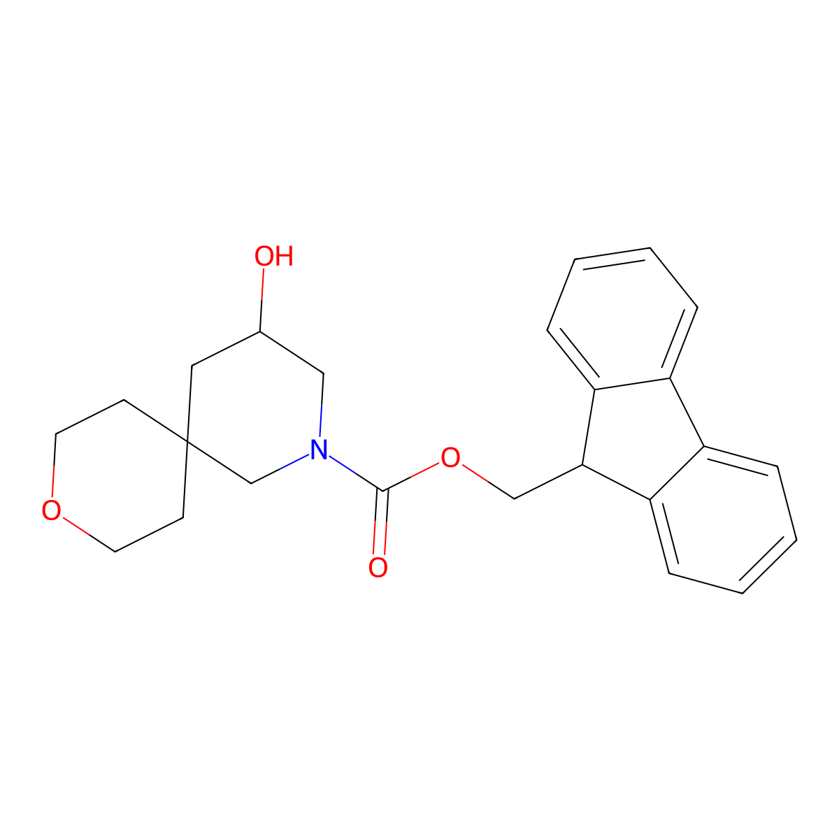 (9H-fluoren-9-yl)methyl 4-hydroxy-9-oxa-2-azaspiro[5.5]undecane-2-carboxylate molecular structure, CAS 2763940-02-7