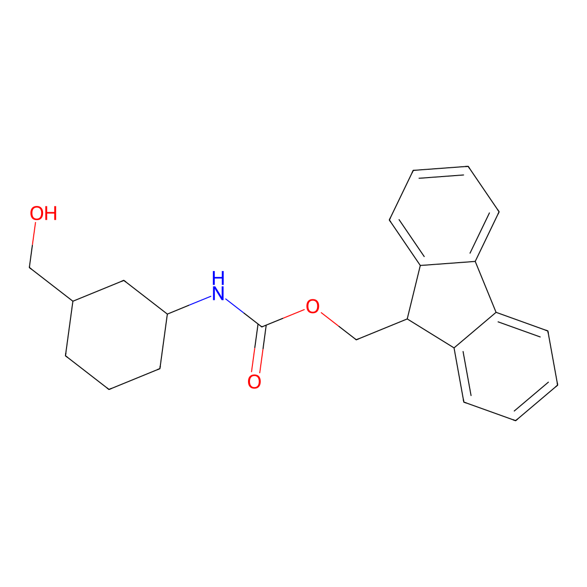 rac-(9H-fluoren-9-yl)methyl N-[(1R,3S)-3-(hydroxymethyl)cyclohexyl]carbamate molecular structure, CAS 2763940-06-1