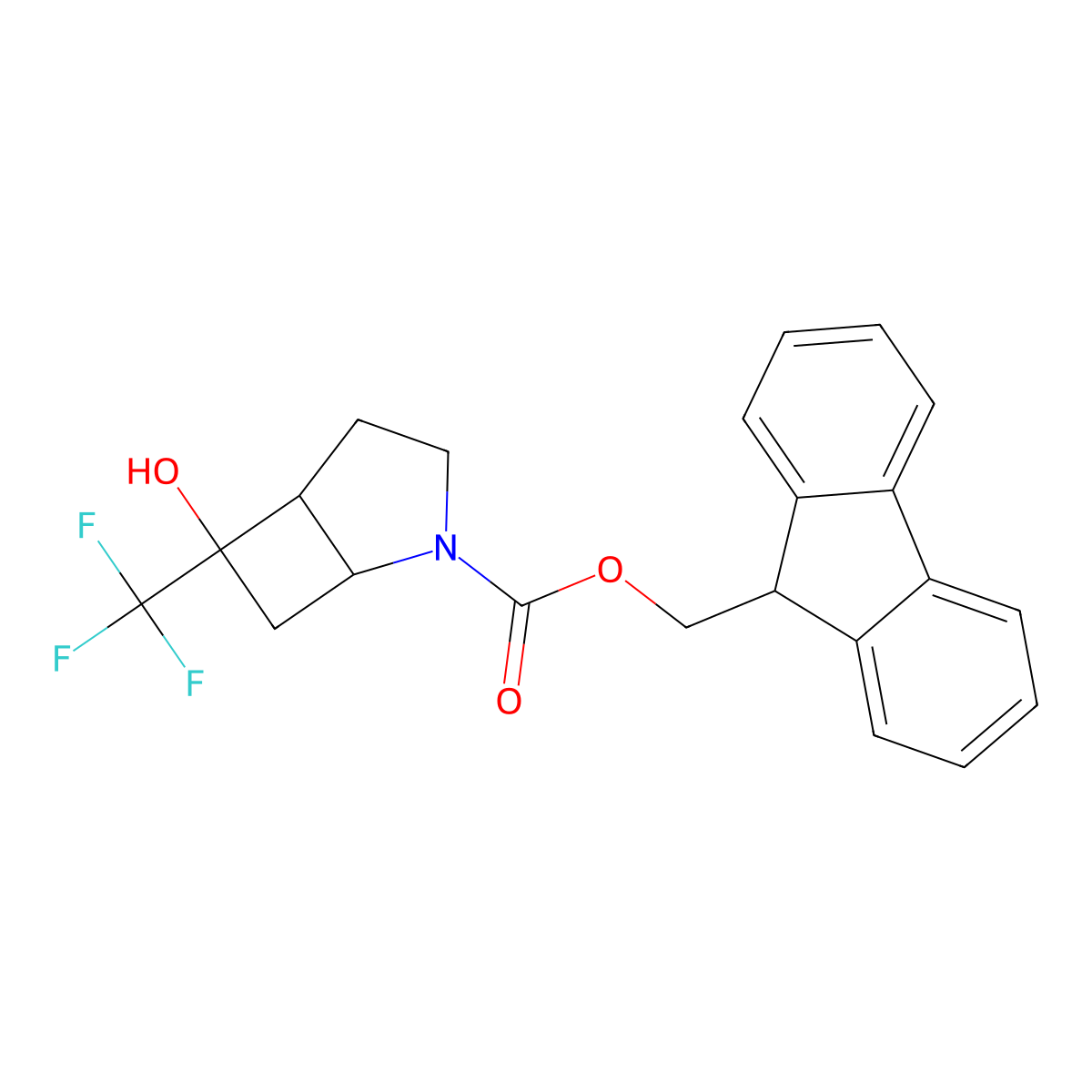 rac-(9H-fluoren-9-yl)methyl (1R,5R,6S)-6-hydroxy-6-(trifluoromethyl)-2-azabicyclo[3.2.0]heptane-2-carboxylate molecular structure, CAS 2763940-12-9