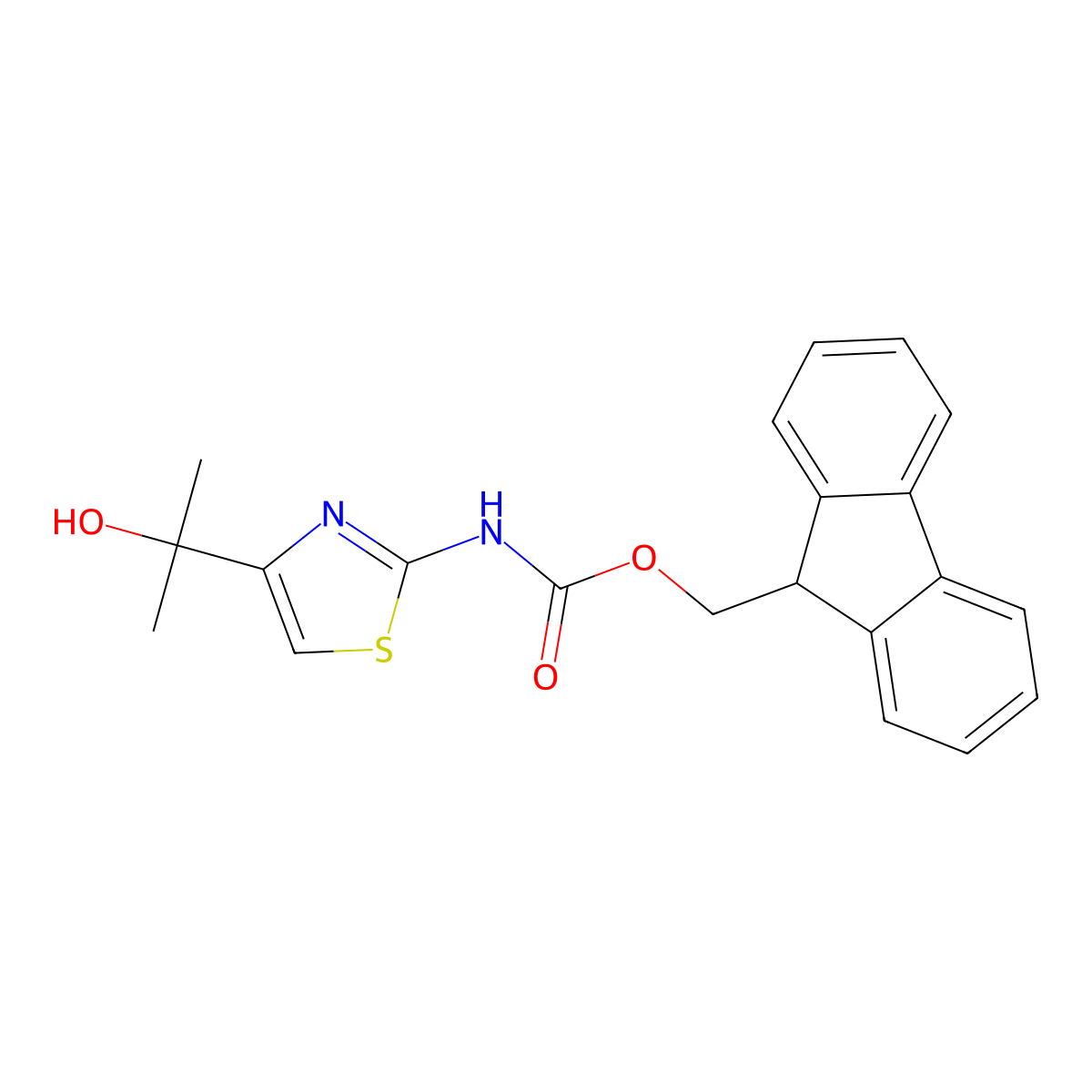 (9H-fluoren-9-yl)methyl N-[4-(2-hydroxypropan-2-yl)-1,3-thiazol-2-yl]carbamate molecular structure, CAS 2763940-14-1