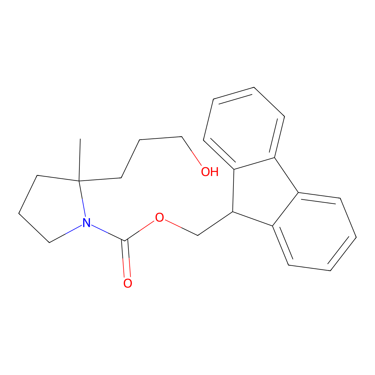 (9H-fluoren-9-yl)methyl 2-(3-hydroxypropyl)-2-methylpyrrolidine-1-carboxylate molecular structure, CAS 2763940-16-3