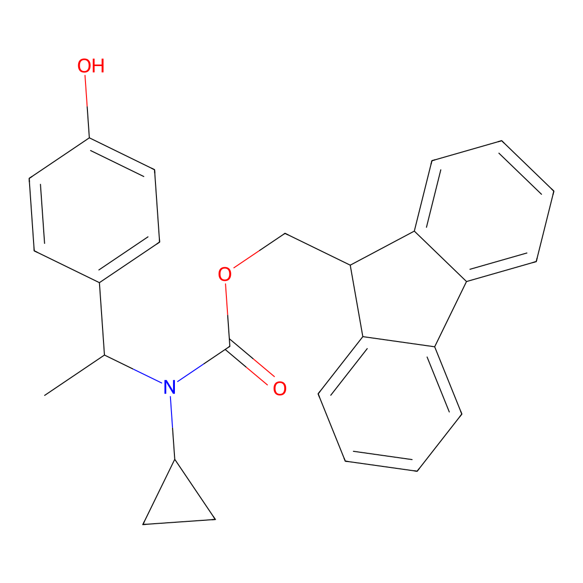 (9H-fluoren-9-yl)methyl N-cyclopropyl-N-[1-(4-hydroxyphenyl)ethyl]carbamate molecular structure, CAS 2763940-19-6