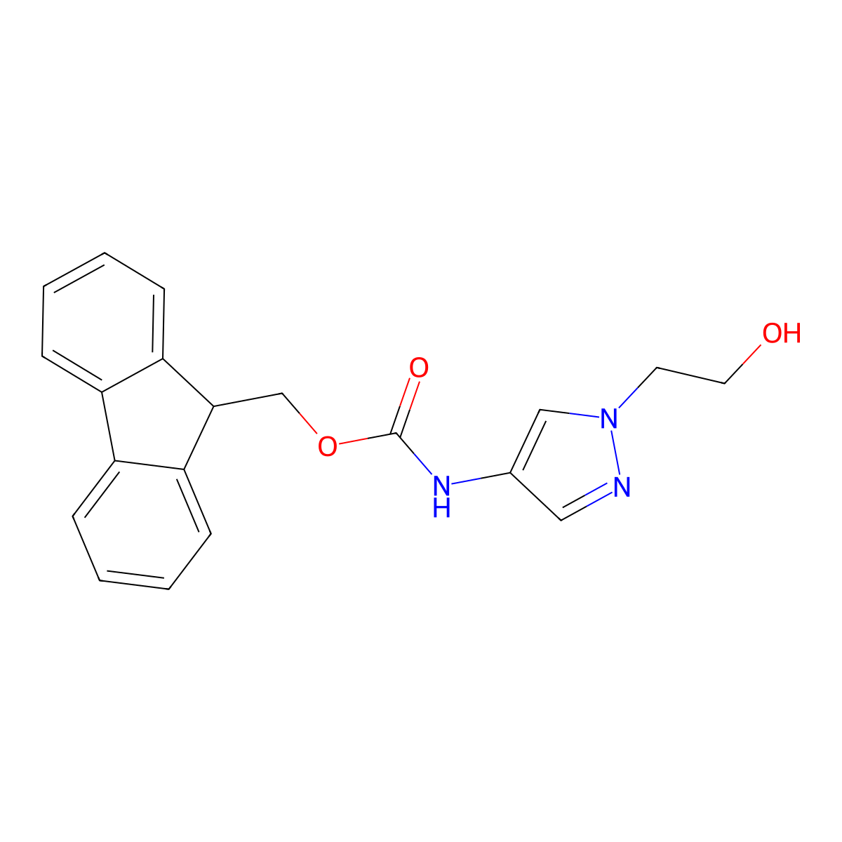(9H-fluoren-9-yl)methyl N-[1-(2-hydroxyethyl)-1H-pyrazol-4-yl]carbamate molecular structure, CAS 2763940-21-0