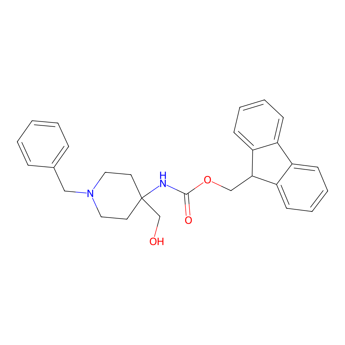(9H-fluoren-9-yl)methyl N-[1-benzyl-4-(hydroxymethyl)piperidin-4-yl]carbamate molecular structure, CAS 2763940-24-3
