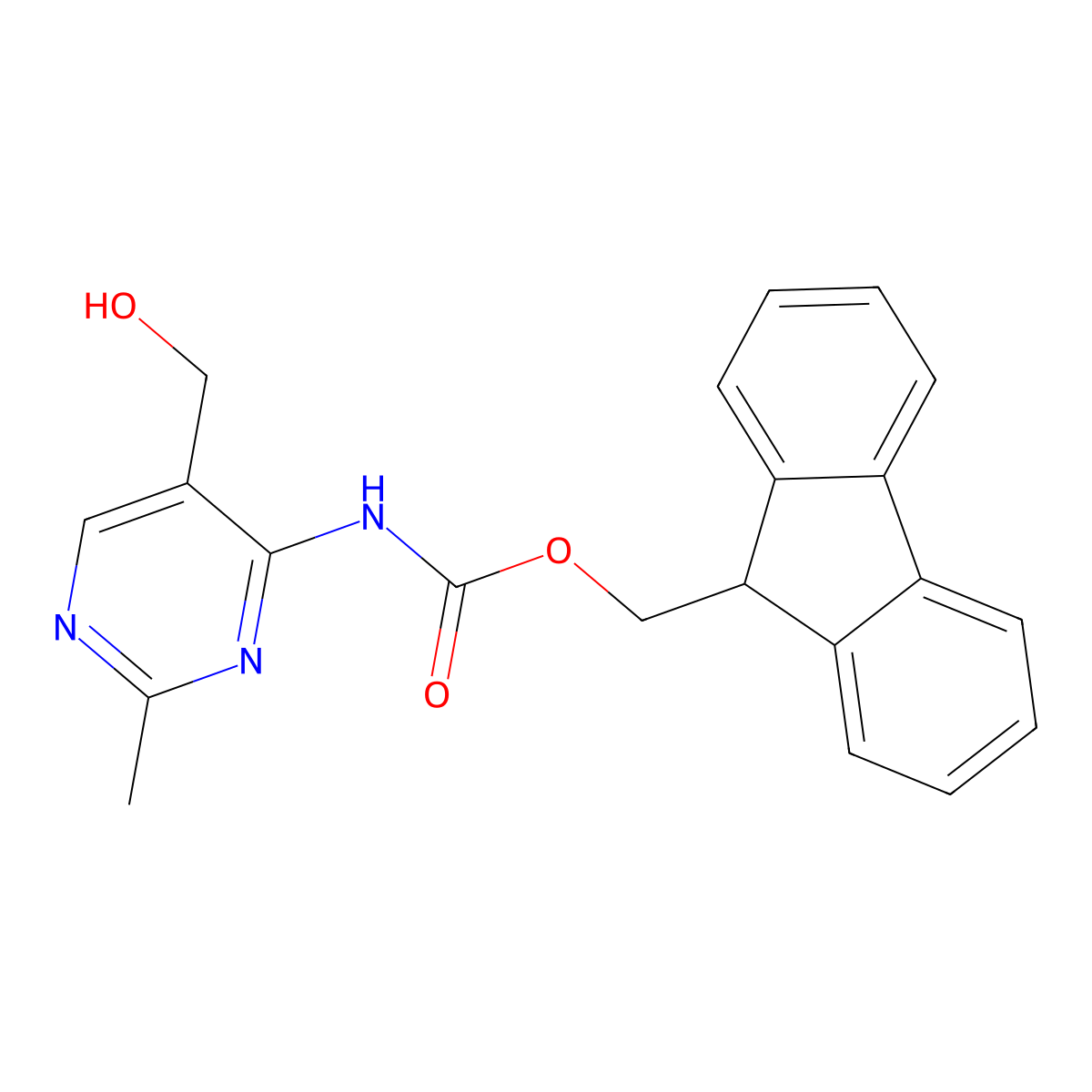 (9H-fluoren-9-yl)methyl N-[5-(hydroxymethyl)-2-methylpyrimidin-4-yl]carbamate molecular structure, CAS 2763940-39-0