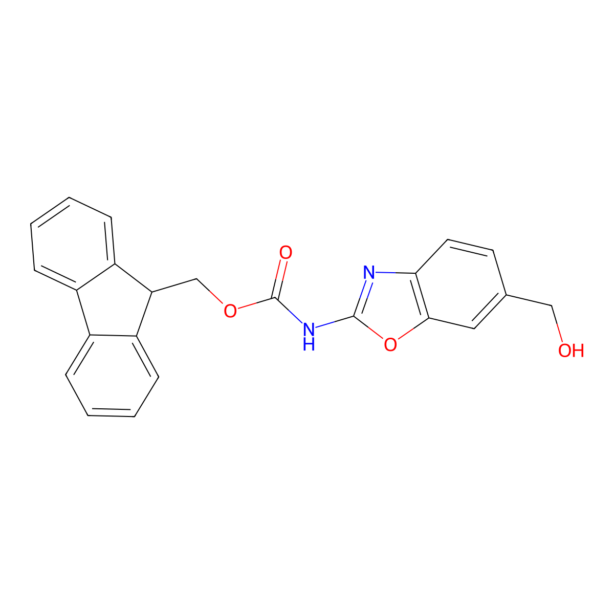 (9H-fluoren-9-yl)methyl N-[6-(hydroxymethyl)-1,3-benzoxazol-2-yl]carbamate molecular structure, CAS 2763940-43-6