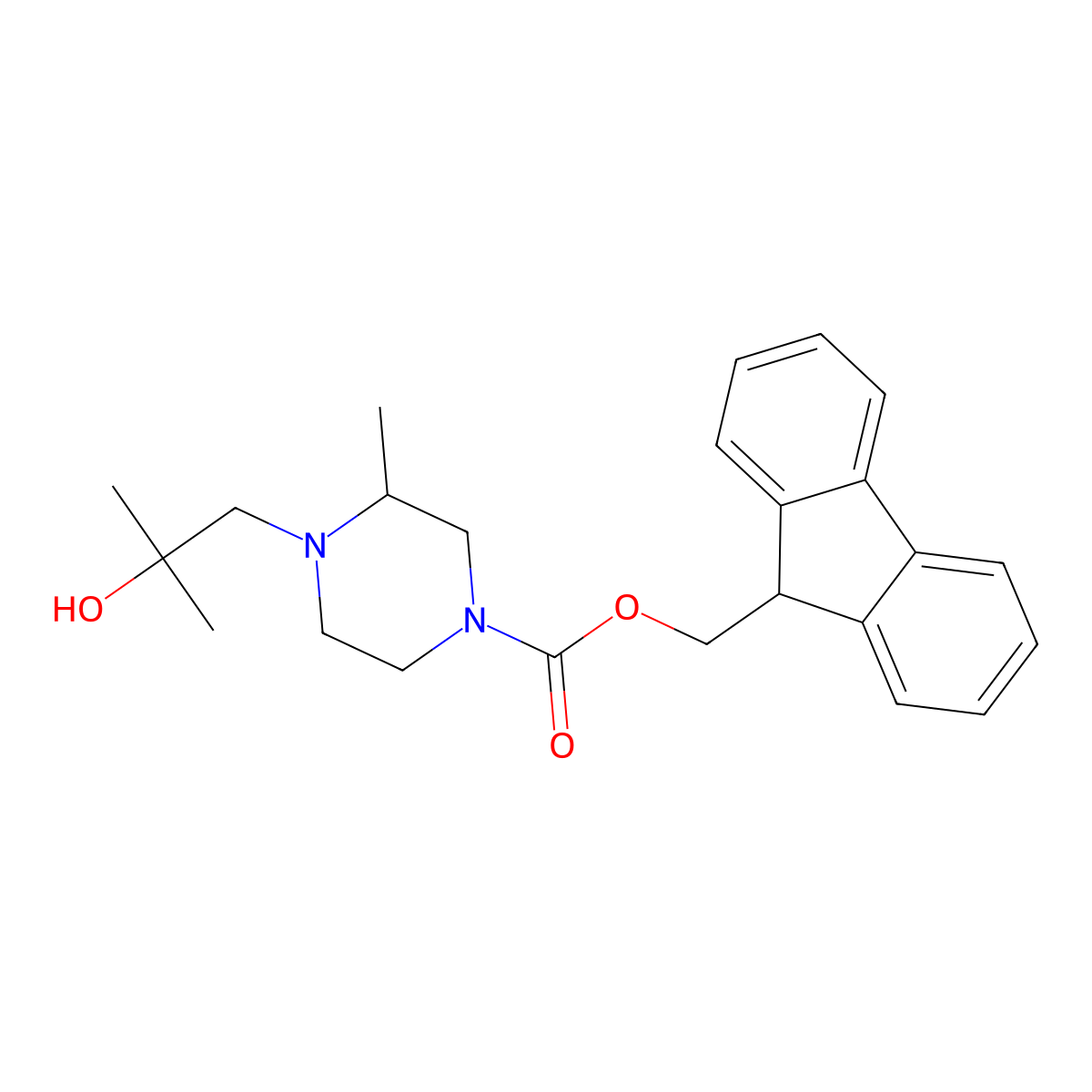 (9H-fluoren-9-yl)methyl 4-(2-hydroxy-2-methylpropyl)-3-methylpiperazine-1-carboxylate molecular structure, CAS 2763945-73-7