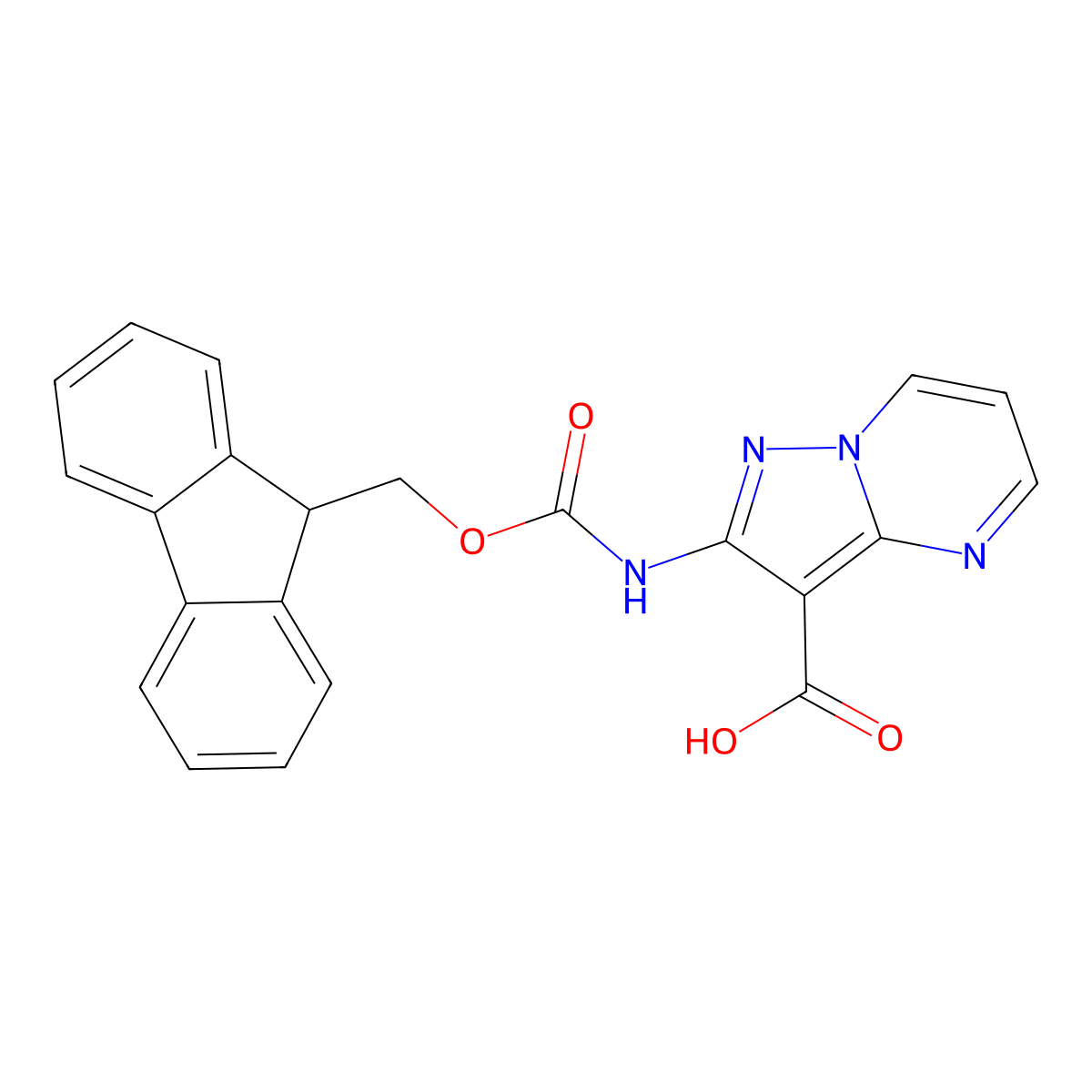 2-({[(9H-fluoren-9-yl)methoxy]carbonyl}amino)pyrazolo[1,5-a]pyrimidine-3-carboxylic acid molecular structure, CAS 2763945-98-6