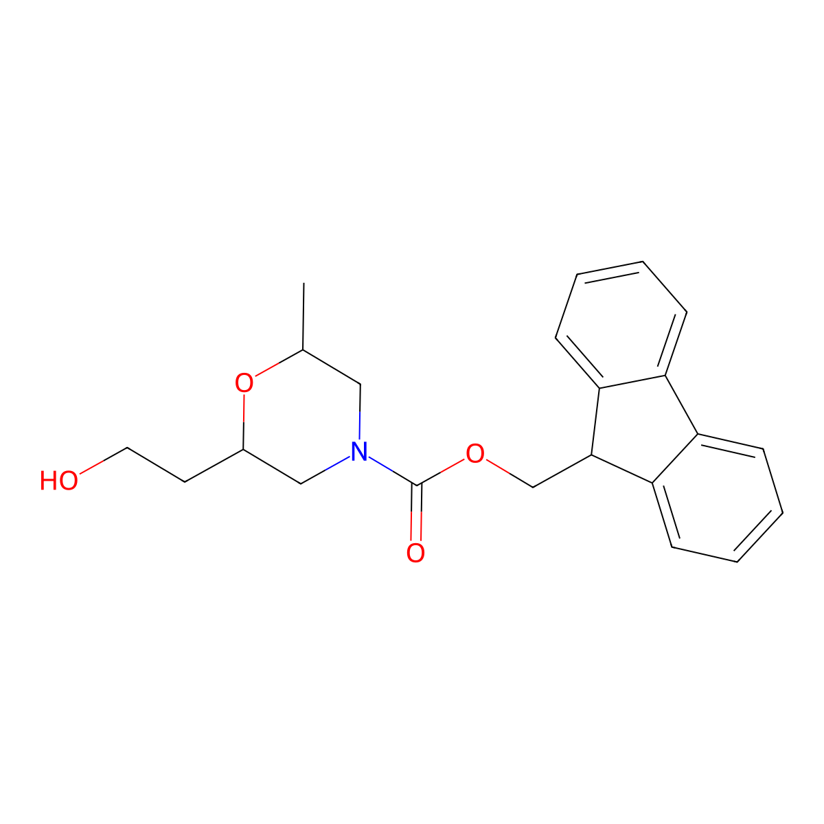 (9H-fluoren-9-yl)methyl 2-(2-hydroxyethyl)-6-methylmorpholine-4-carboxylate molecular structure, CAS 2763946-04-7