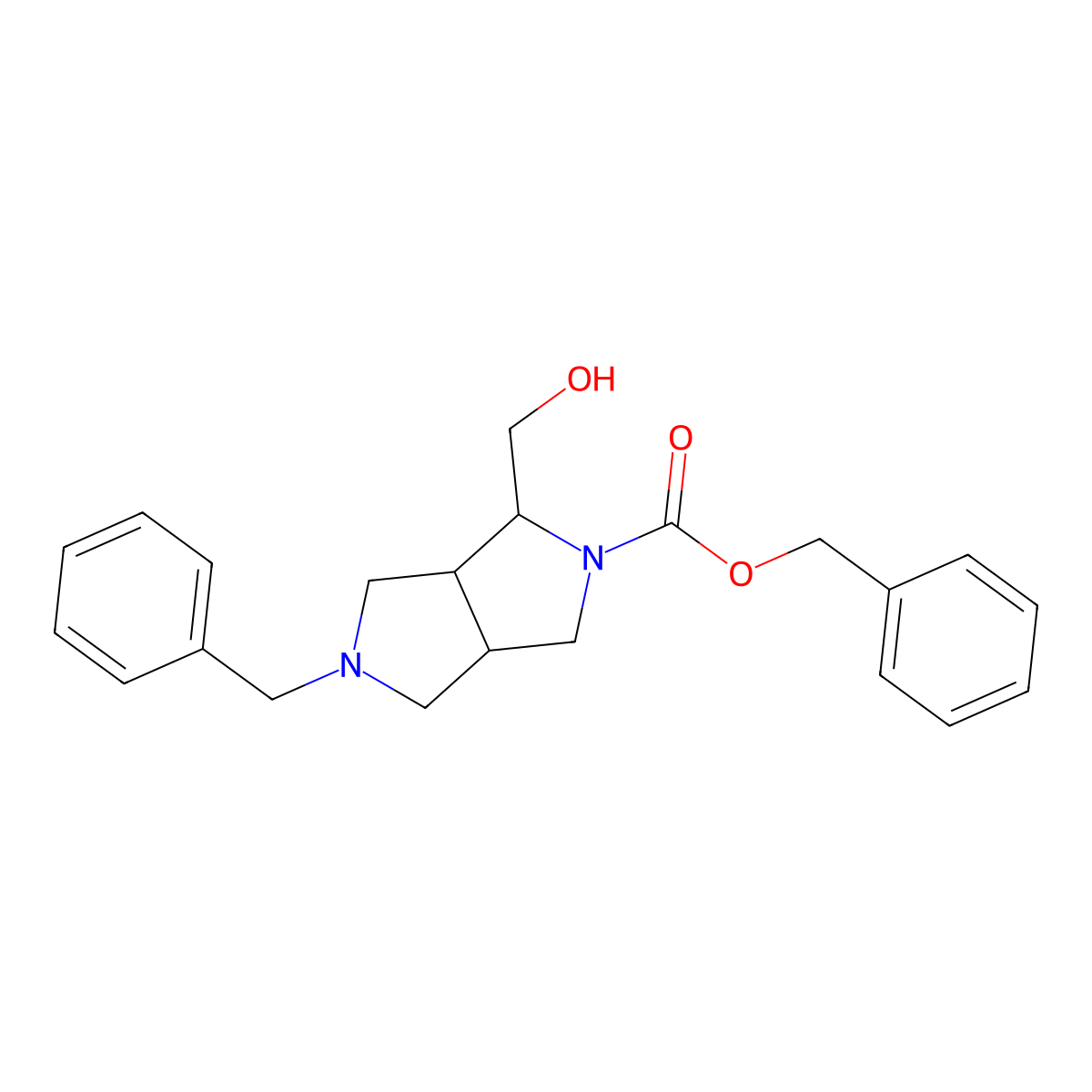 rac-benzyl (1R,3aR,6aS)-5-benzyl-1-(hydroxymethyl)-octahydropyrrolo[3,4-c]pyrrole-2-carboxylate molecular structure, CAS 2763946-05-8