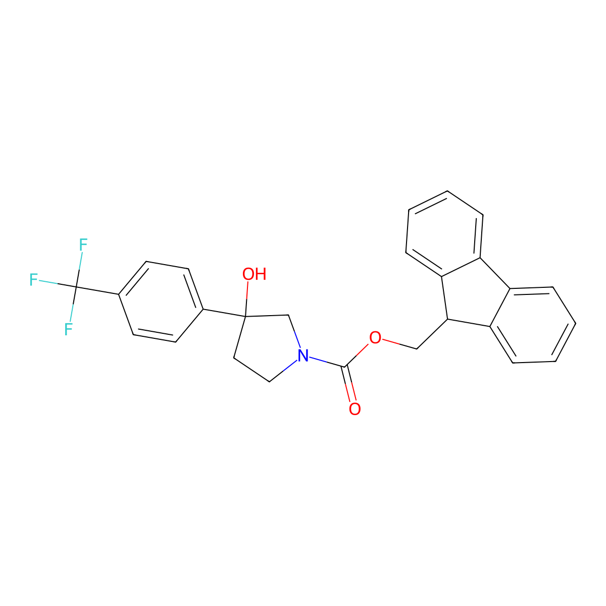 (9H-fluoren-9-yl)methyl 3-hydroxy-3-[4-(trifluoromethyl)phenyl]pyrrolidine-1-carboxylate molecular structure, CAS 2763946-19-4