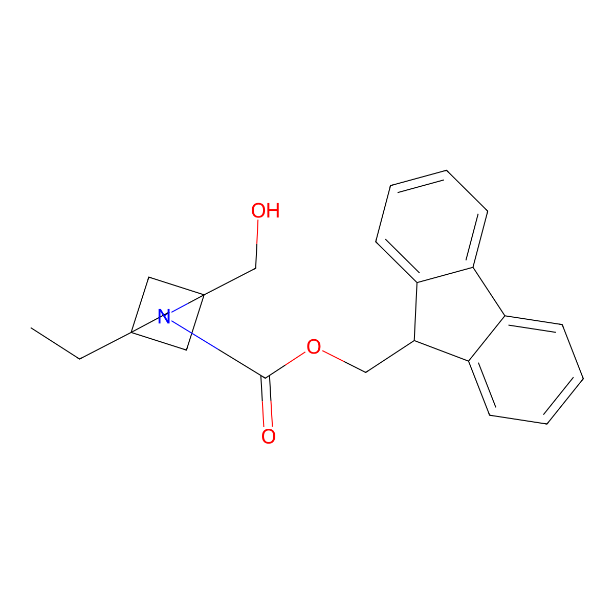 (9H-fluoren-9-yl)methyl 4-ethyl-1-(hydroxymethyl)-2-azabicyclo[2.1.1]hexane-2-carboxylate molecular structure, CAS 2763946-25-2