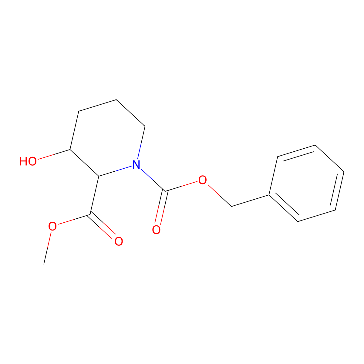 rac-1-benzyl 2-methyl (2R,3S)-3-hydroxypiperidine-1,2-dicarboxylate molecular structure, CAS 2763946-41-2