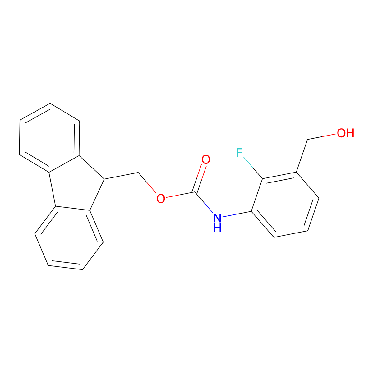 (9H-fluoren-9-yl)methyl N-[2-fluoro-3-(hydroxymethyl)phenyl]carbamate molecular structure, CAS 2763946-52-5