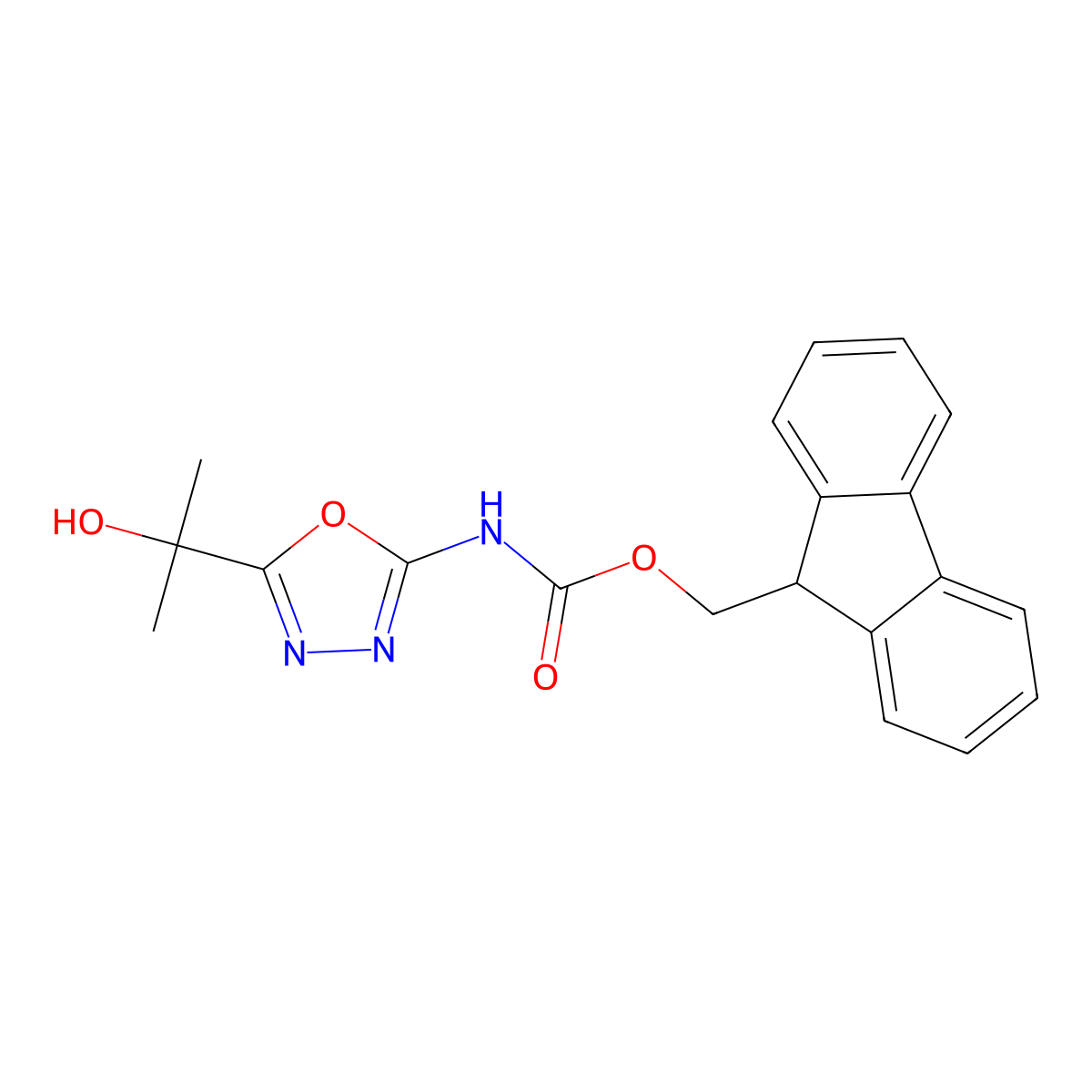 (9H-fluoren-9-yl)methyl N-[5-(2-hydroxypropan-2-yl)-1,3,4-oxadiazol-2-yl]carbamate molecular structure, CAS 2763946-55-8