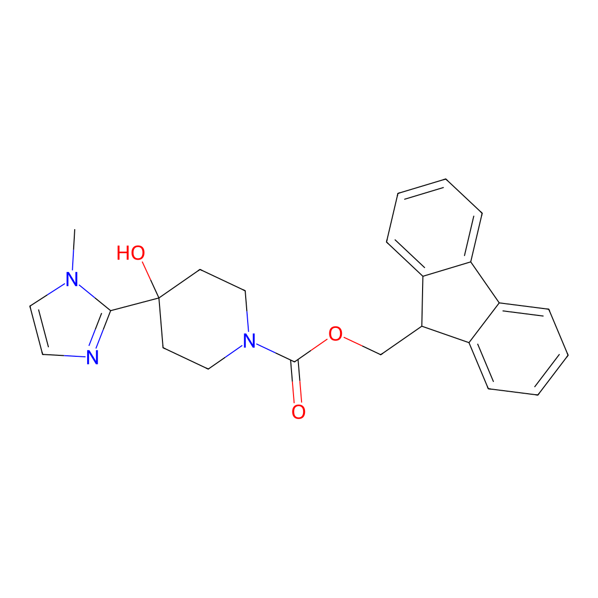 (9H-fluoren-9-yl)methyl 4-hydroxy-4-(1-methyl-1H-imidazol-2-yl)piperidine-1-carboxylate molecular structure, CAS 2763946-64-9