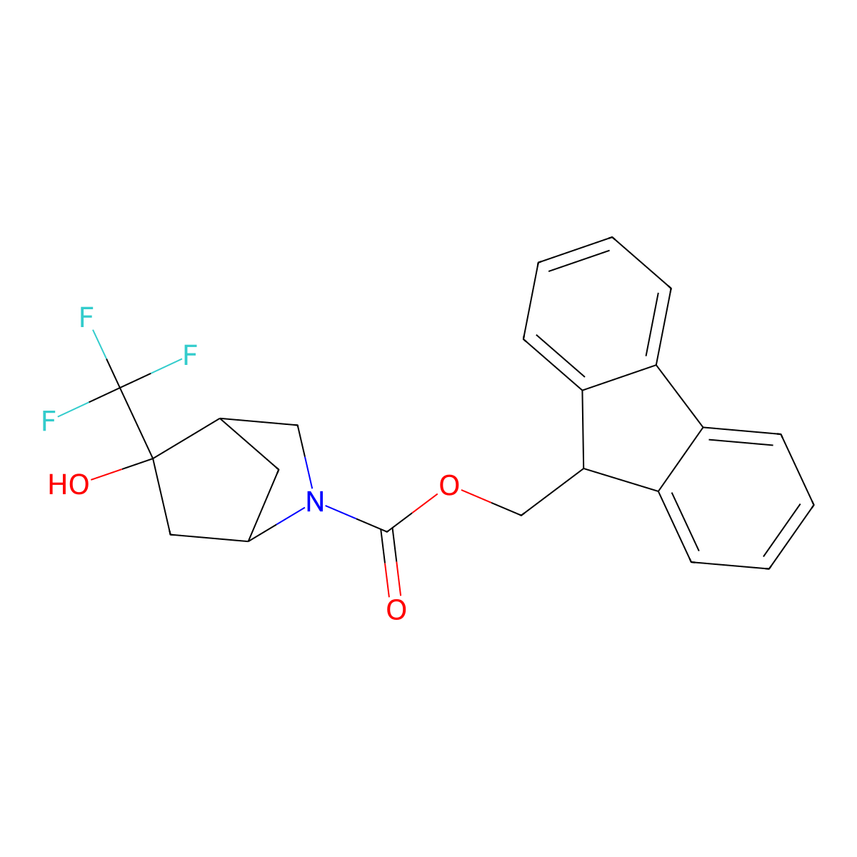 (9H-fluoren-9-yl)methyl 5-hydroxy-5-(trifluoromethyl)-2-azabicyclo[2.2.1]heptane-2-carboxylate molecular structure, CAS 2763946-66-1