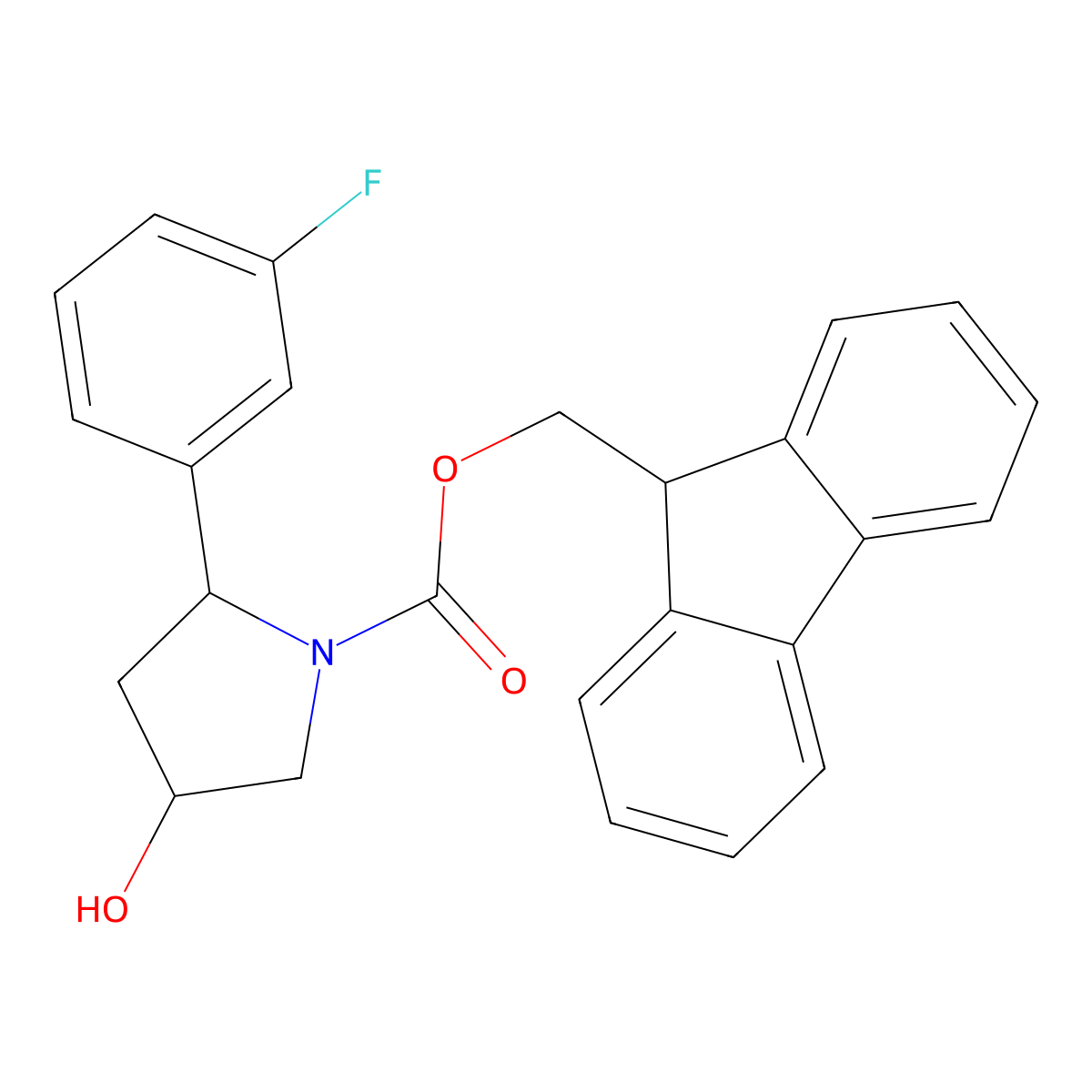 (9H-fluoren-9-yl)methyl 2-(3-fluorophenyl)-4-hydroxypyrrolidine-1-carboxylate molecular structure, CAS 2763946-68-3