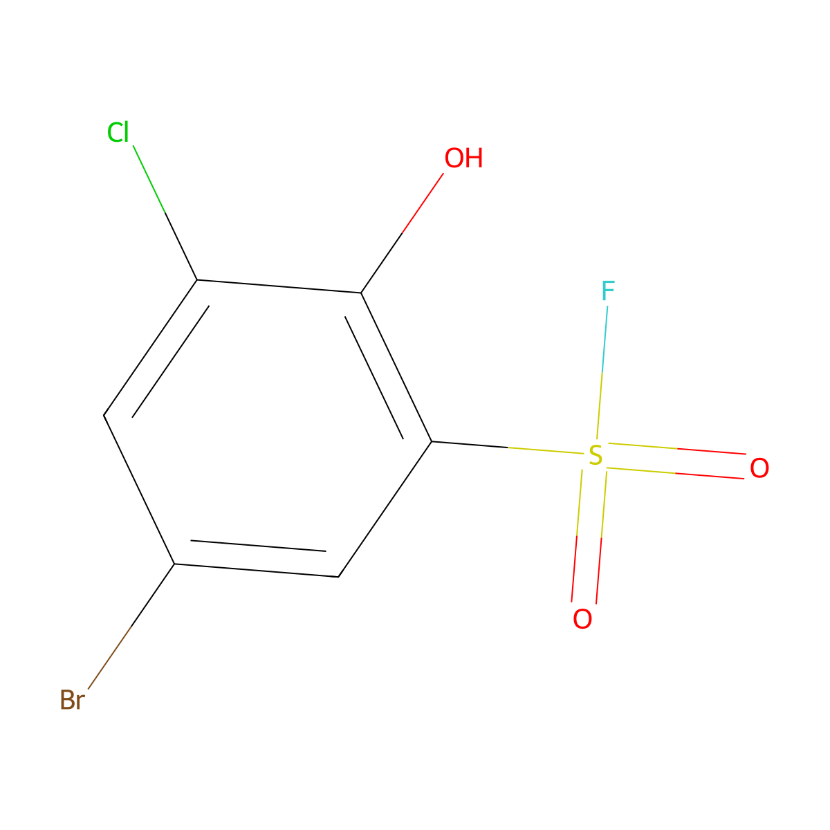 5-Bromo-3-chloro-2-hydroxybenzene-1-sulfonyl fluoride molecular structure, CAS 2763946-73-0