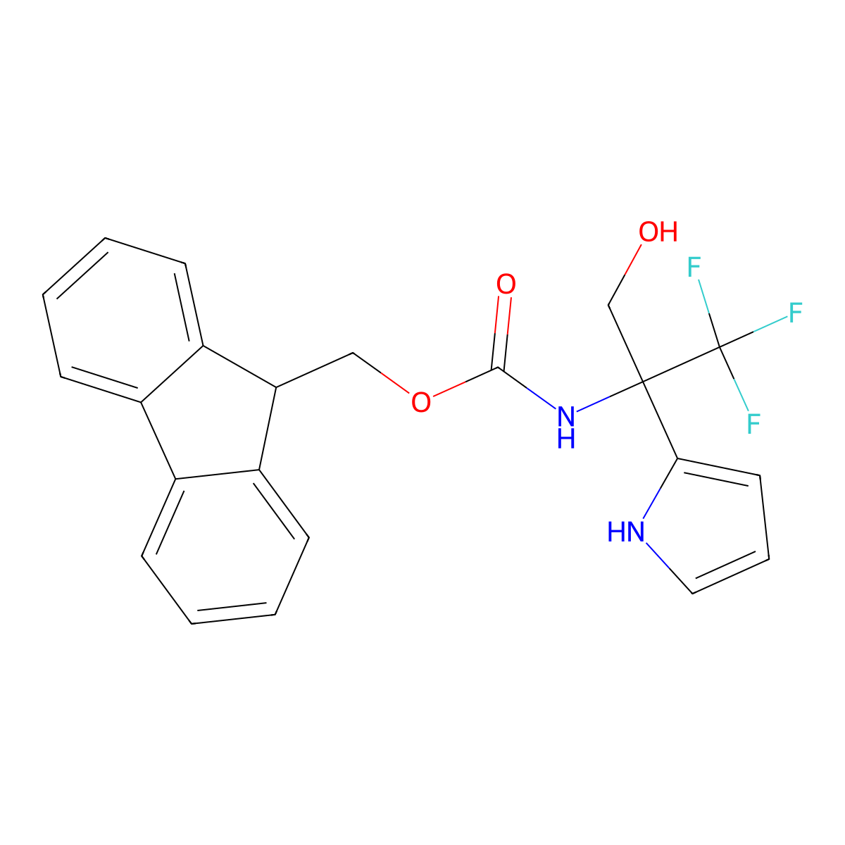 (9H-fluoren-9-yl)methyl N-[1,1,1-trifluoro-3-hydroxy-2-(1H-pyrrol-2-yl)propan-2-yl]carbamate molecular structure, CAS 2763946-75-2