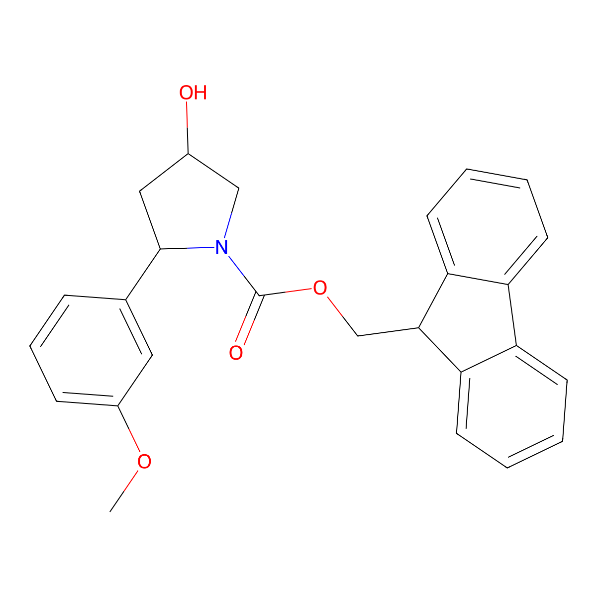 (9H-fluoren-9-yl)methyl 4-hydroxy-2-(3-methoxyphenyl)pyrrolidine-1-carboxylate molecular structure, CAS 2763946-76-3