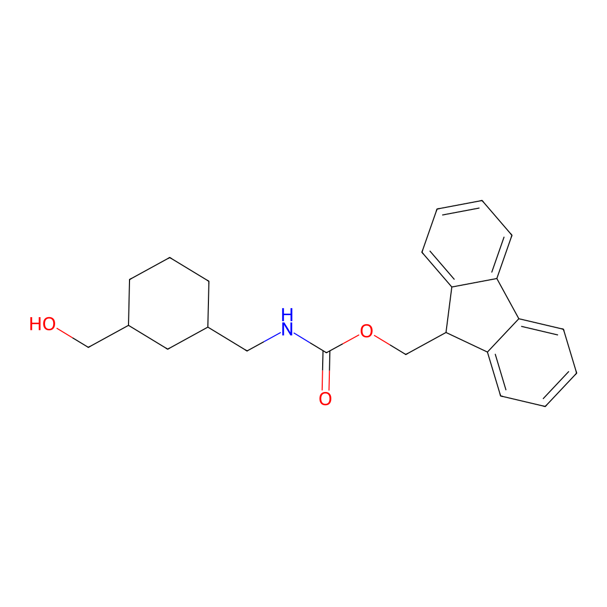 rac-(9H-fluoren-9-yl)methyl N-{[(1R,3S)-3-(hydroxymethyl)cyclohexyl]methyl}carbamate molecular structure, CAS 2763946-92-3