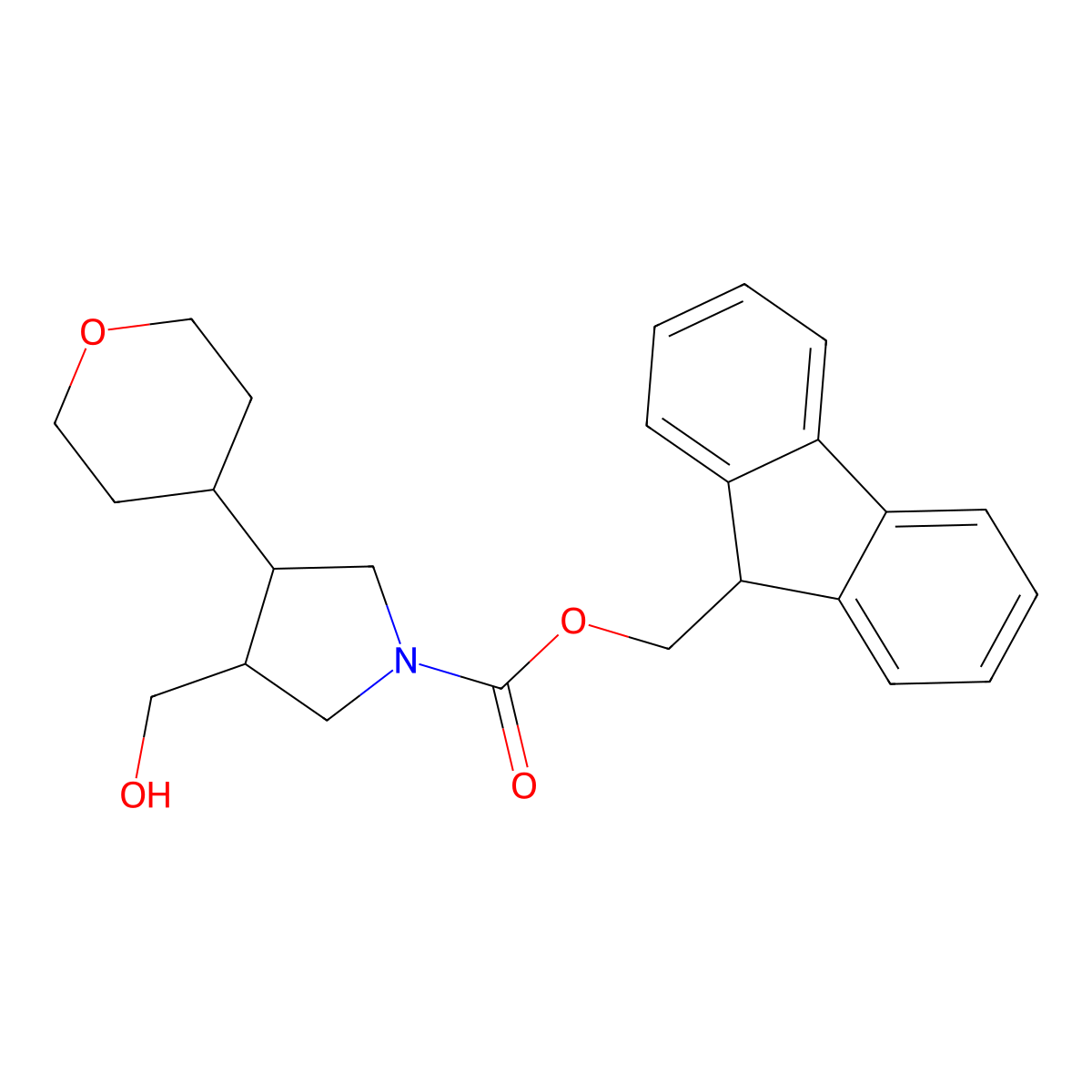 rac-(9H-fluoren-9-yl)methyl (3R,4R)-3-(hydroxymethyl)-4-(oxan-4-yl)pyrrolidine-1-carboxylate molecular structure, CAS 2763947-03-9