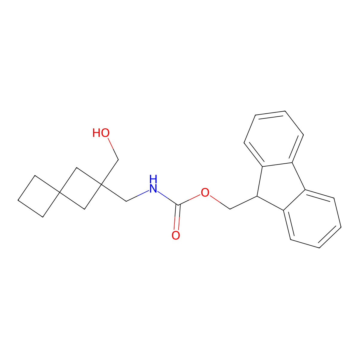 (9H-fluoren-9-yl)methyl N-{[2-(hydroxymethyl)spiro[3.3]heptan-2-yl]methyl}carbamate molecular structure, CAS 2763947-11-9