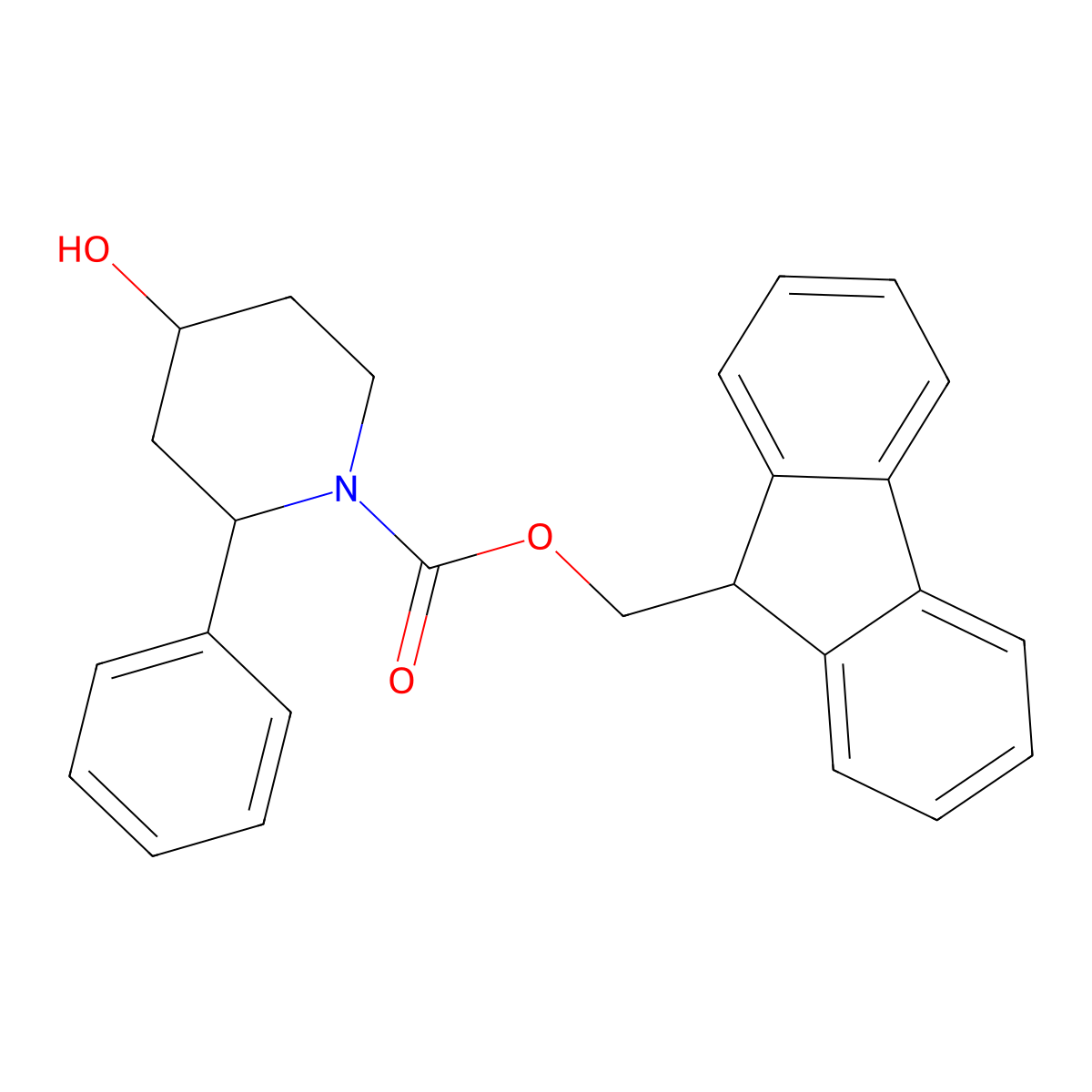 rac-(9H-fluoren-9-yl)methyl (2R,4S)-4-hydroxy-2-phenylpiperidine-1-carboxylate molecular structure, CAS 2763947-12-0