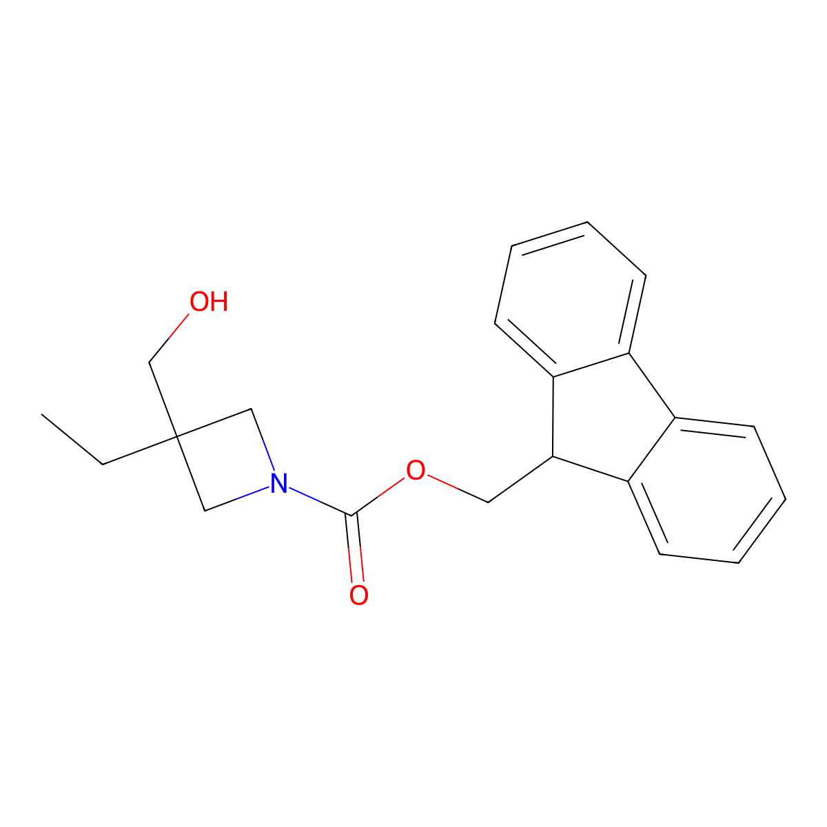 (9H-fluoren-9-yl)methyl 3-ethyl-3-(hydroxymethyl)azetidine-1-carboxylate molecular structure, CAS 2763947-13-1